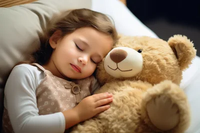 Little Girl Sleeping With Her Teddy Bear