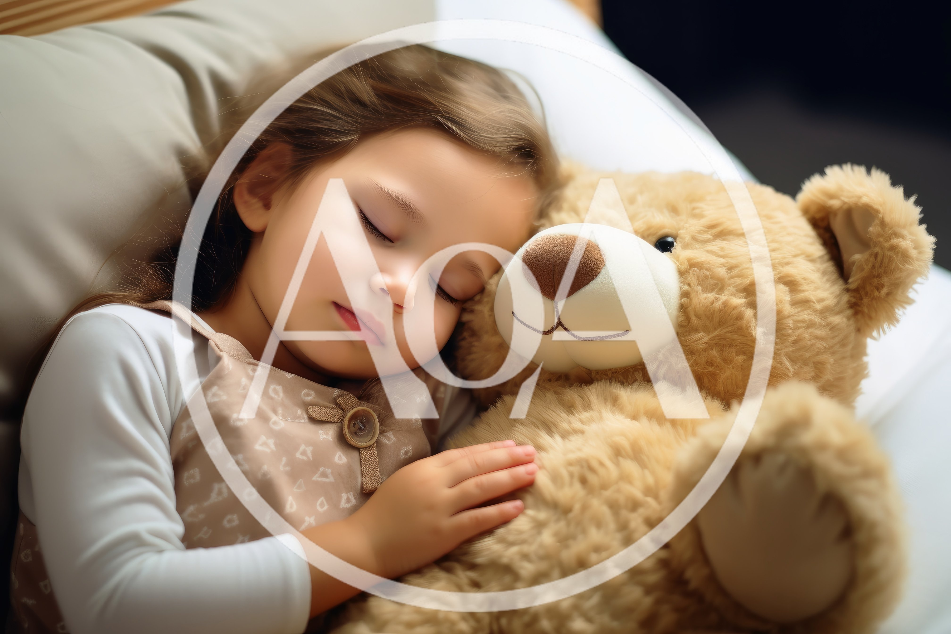 Little Girl Sleeping With Her Teddy Bear