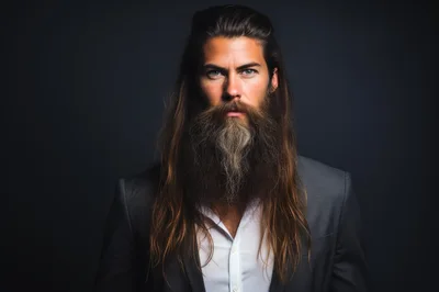 Portrait Of A Man With Long Hair And Beard