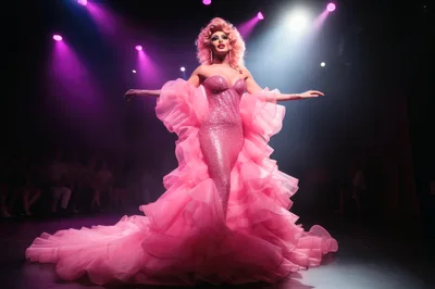 Drag Queen Performing In A Pink Sequined Gown