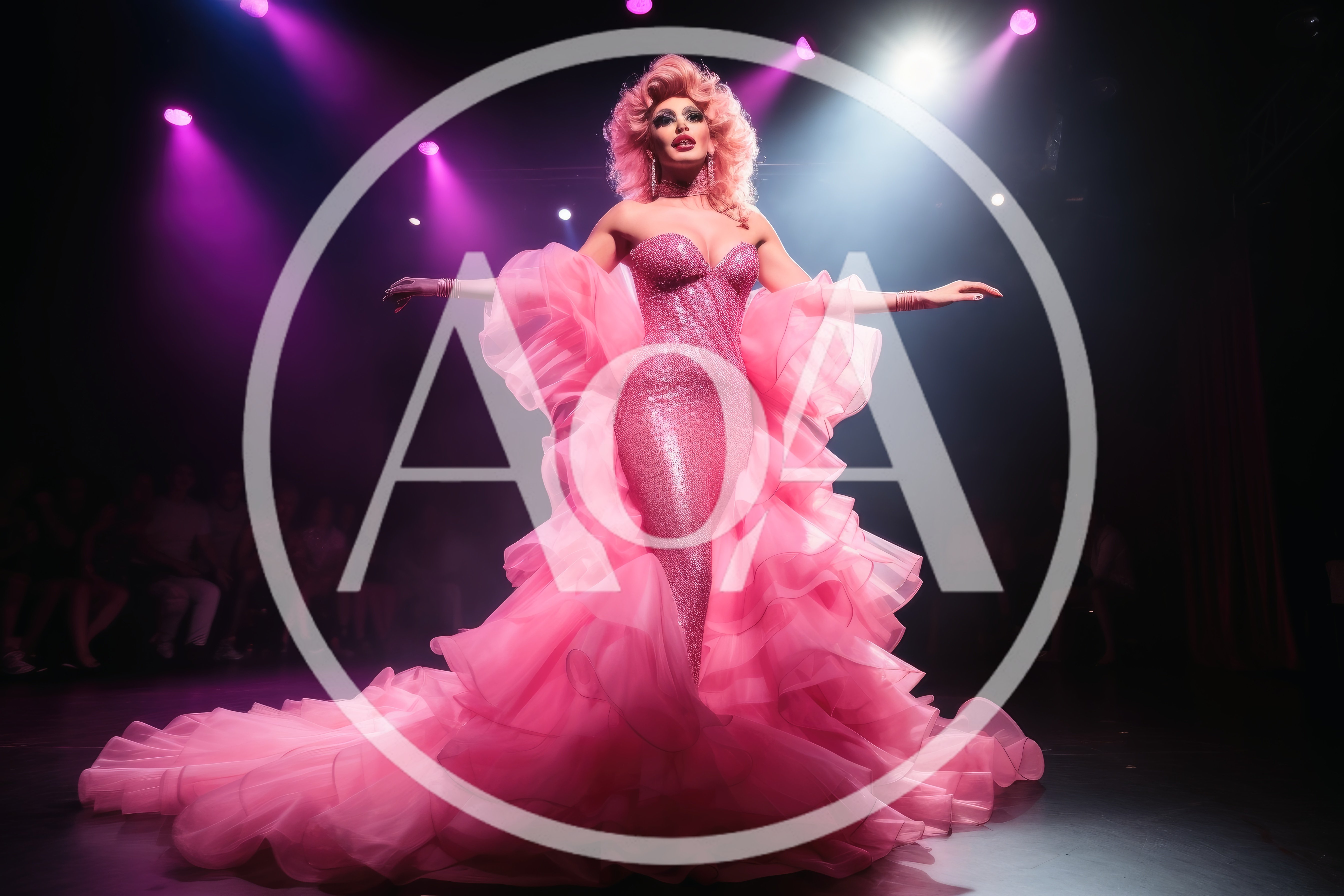 Drag Queen Performing In A Pink Sequined Gown