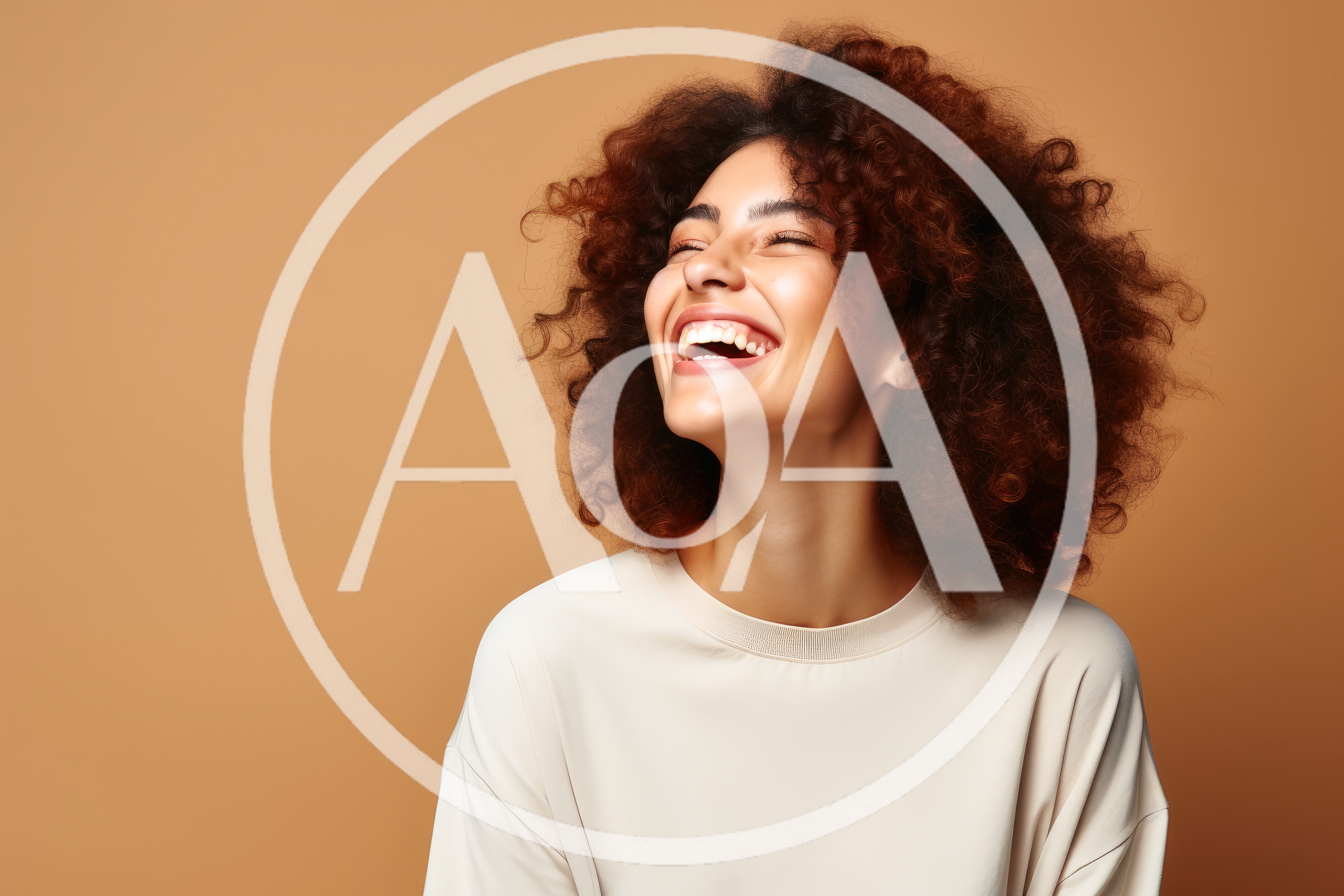 Joyful Young Woman With Curly Hair Laughing