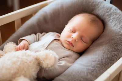 Newborn Baby Sleeping Peacefully With A Plush Toy