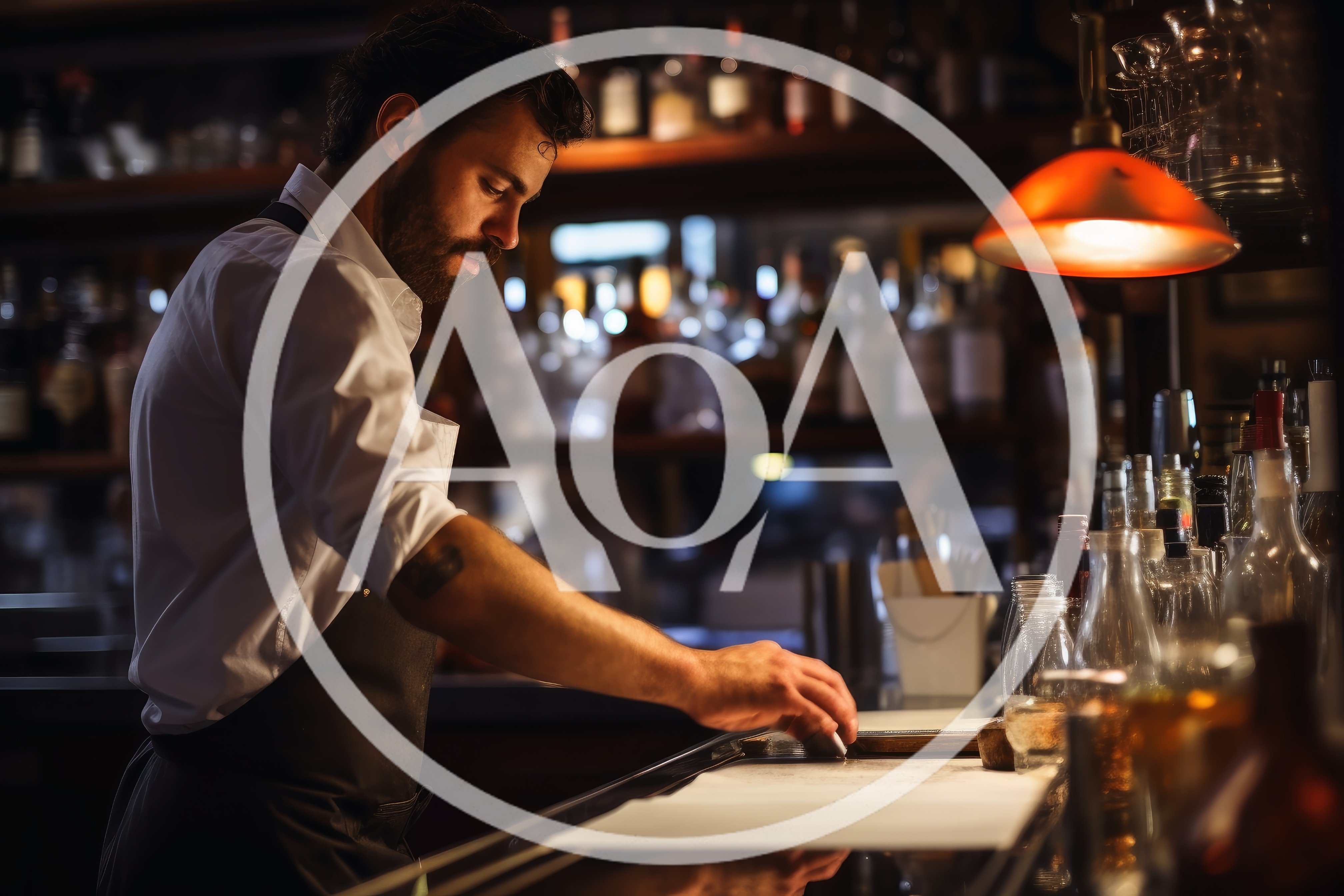 Professional Bartender Preparing Drinks At A Dimly Lit Bar