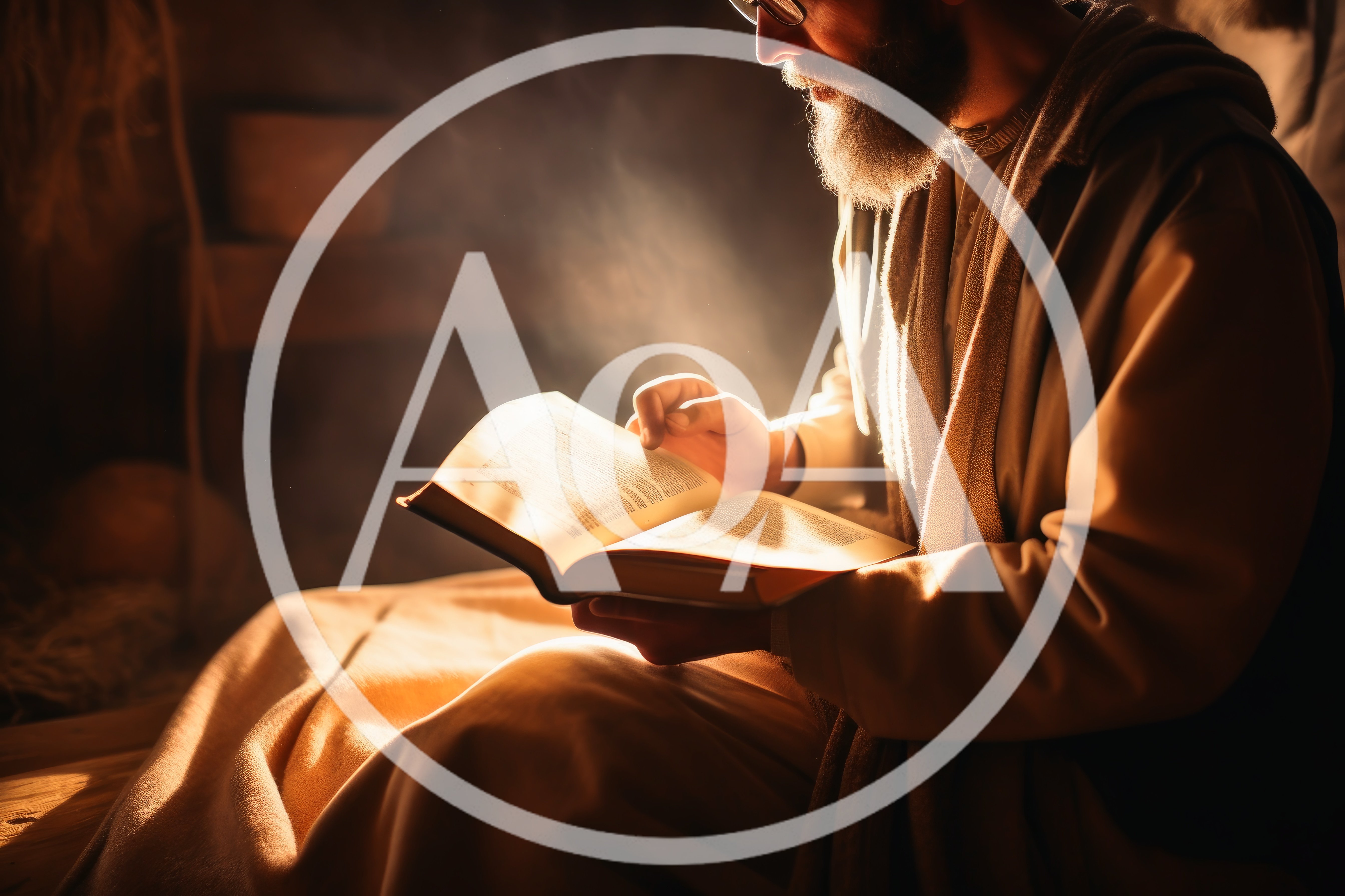 Bearded Man Reading An Ancient Book In Dim Light