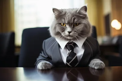 Serious Business Cat Wearing A Suit And Tie