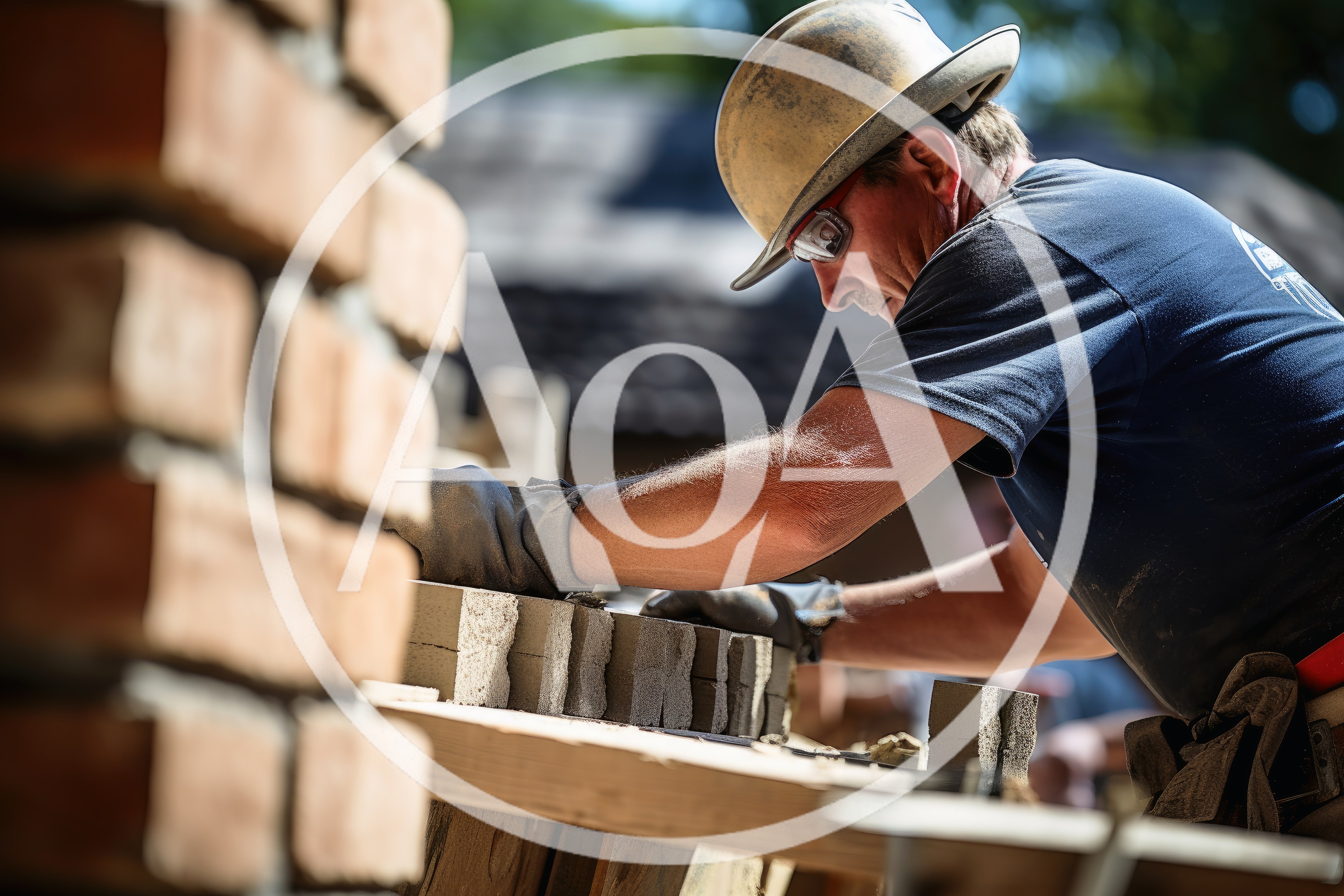 Construction Worker Laying Bricks On A Building Site