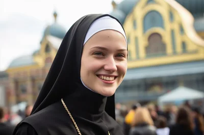 Smiling Young Nun In Traditional Habit