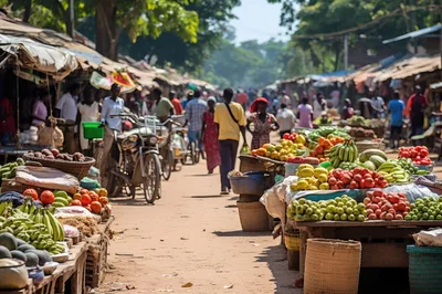 Bustling Outdoor Market Scene In A Tropical Village