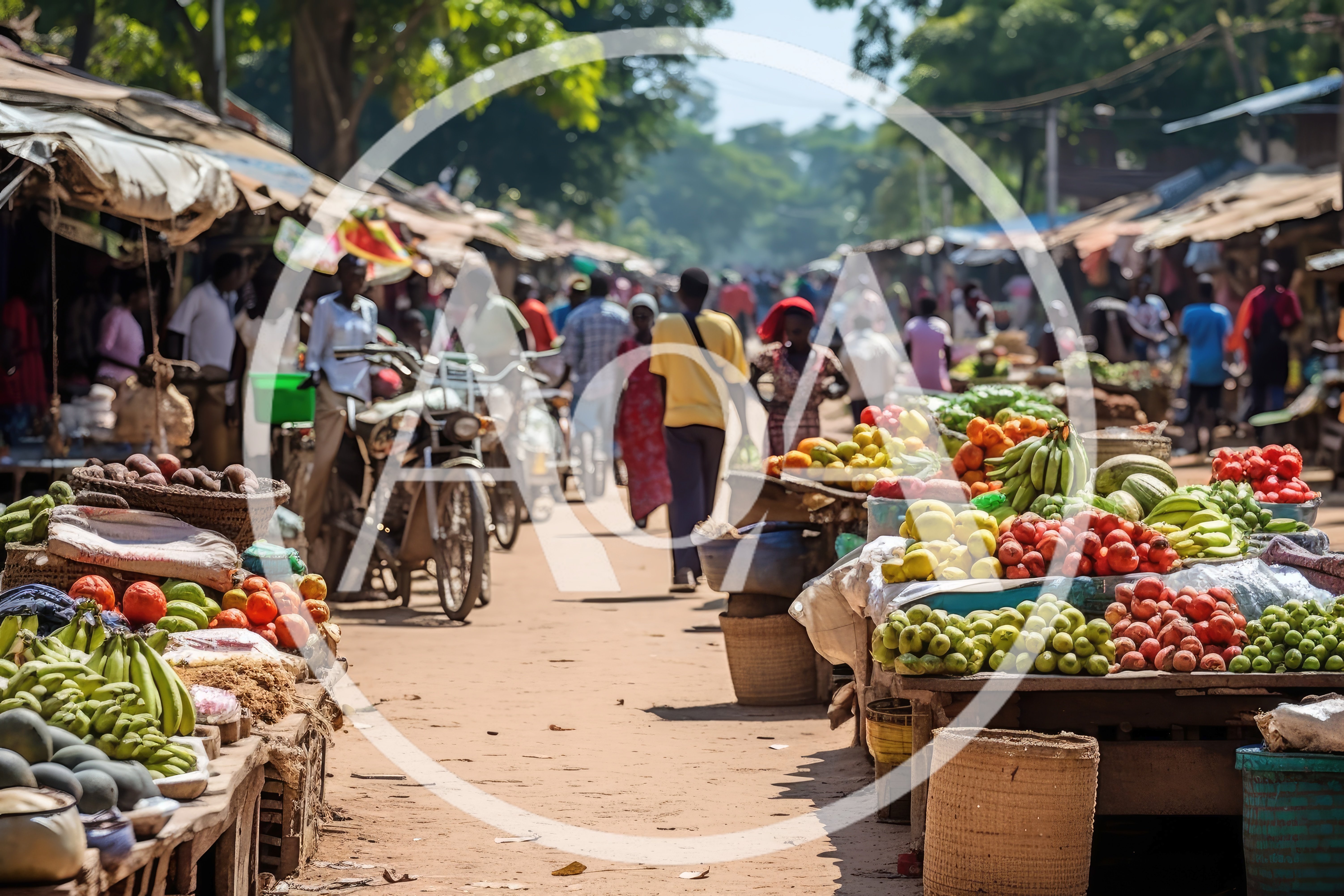 Bustling Outdoor Market Scene In A Tropical Village