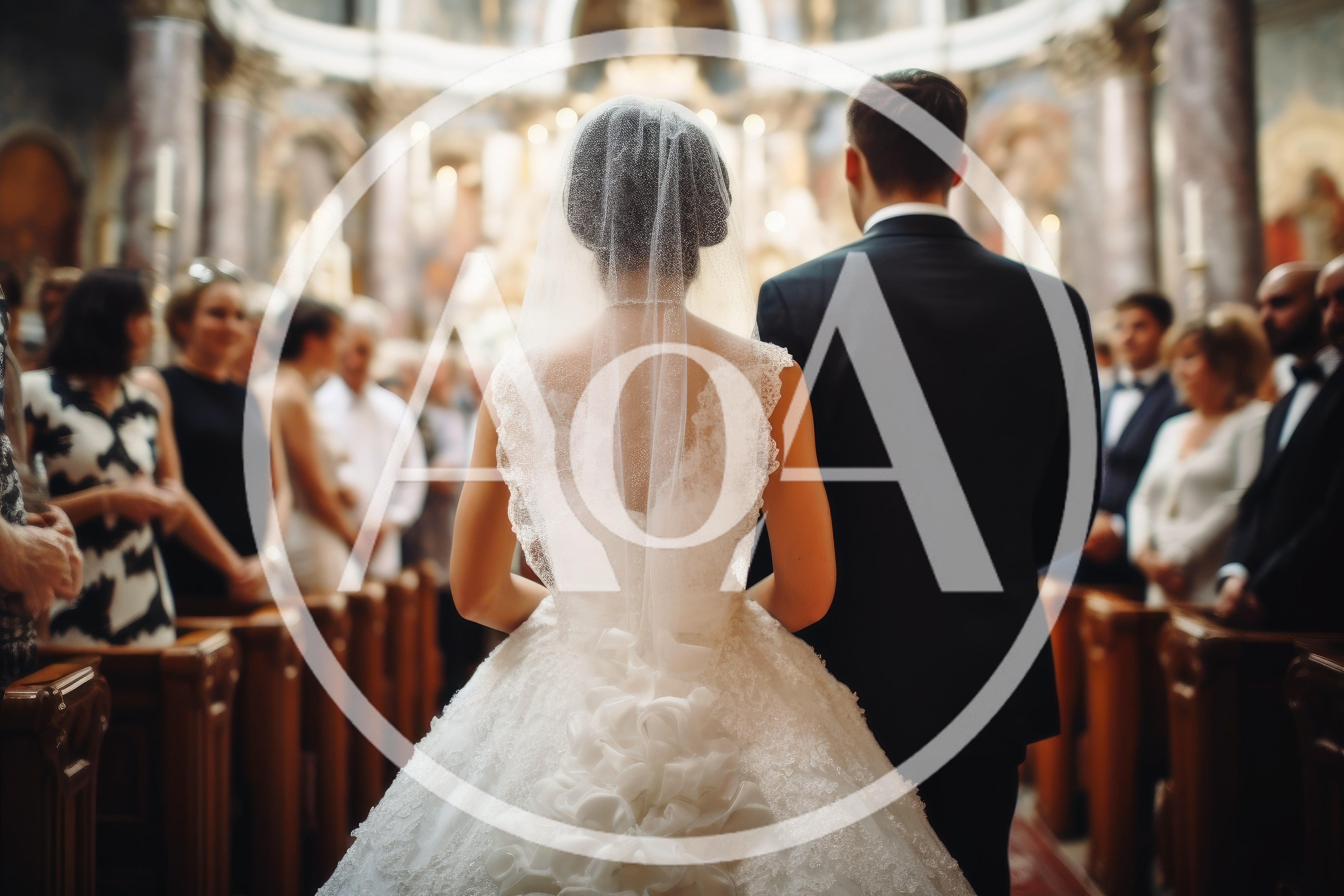 Bride and Groom Standing at Altar During Wedding Ceremony