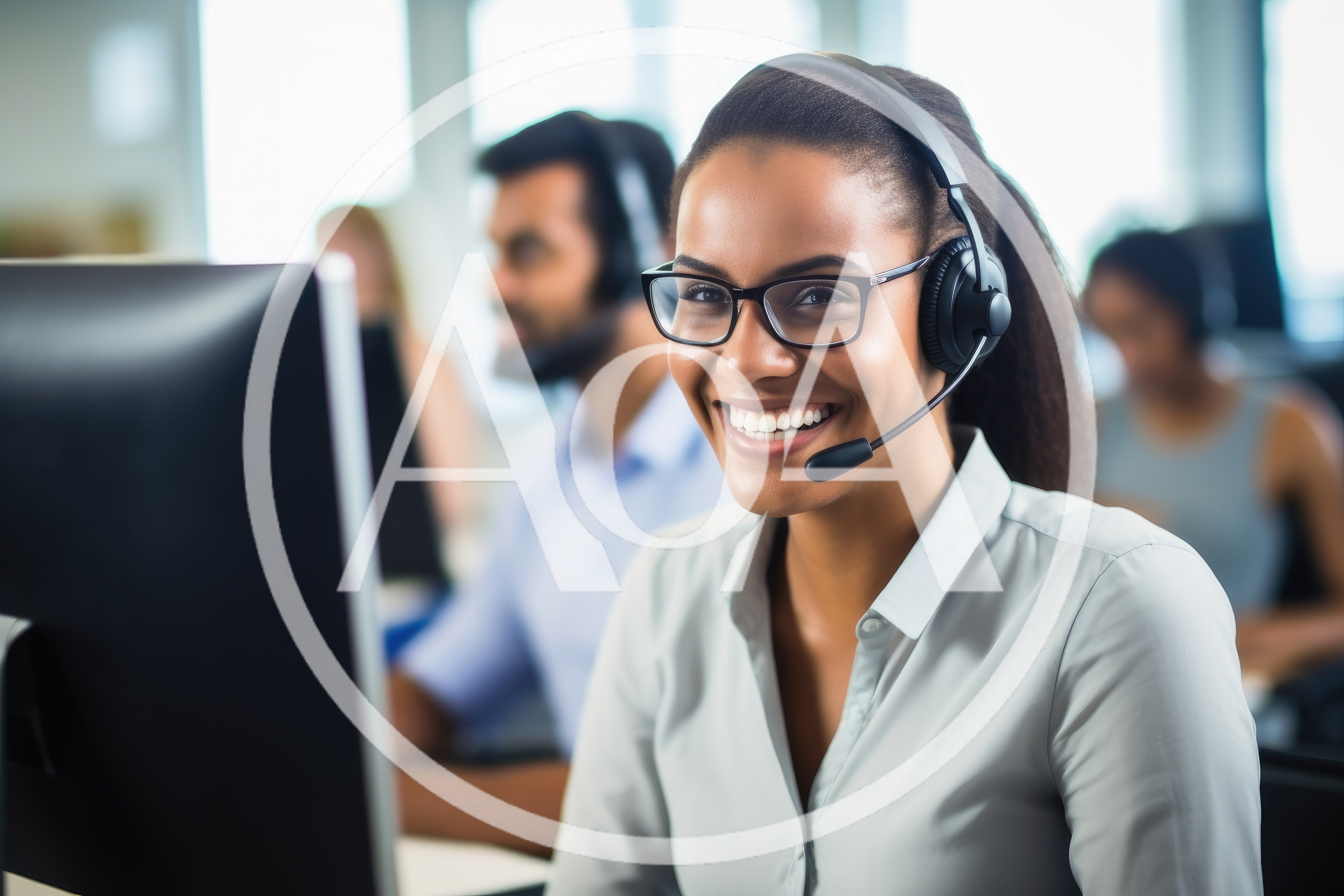 Smiling Customer Service Representative Working In A Call Center
