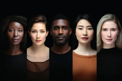 Diverse Group Of People Portraits Against Black Background