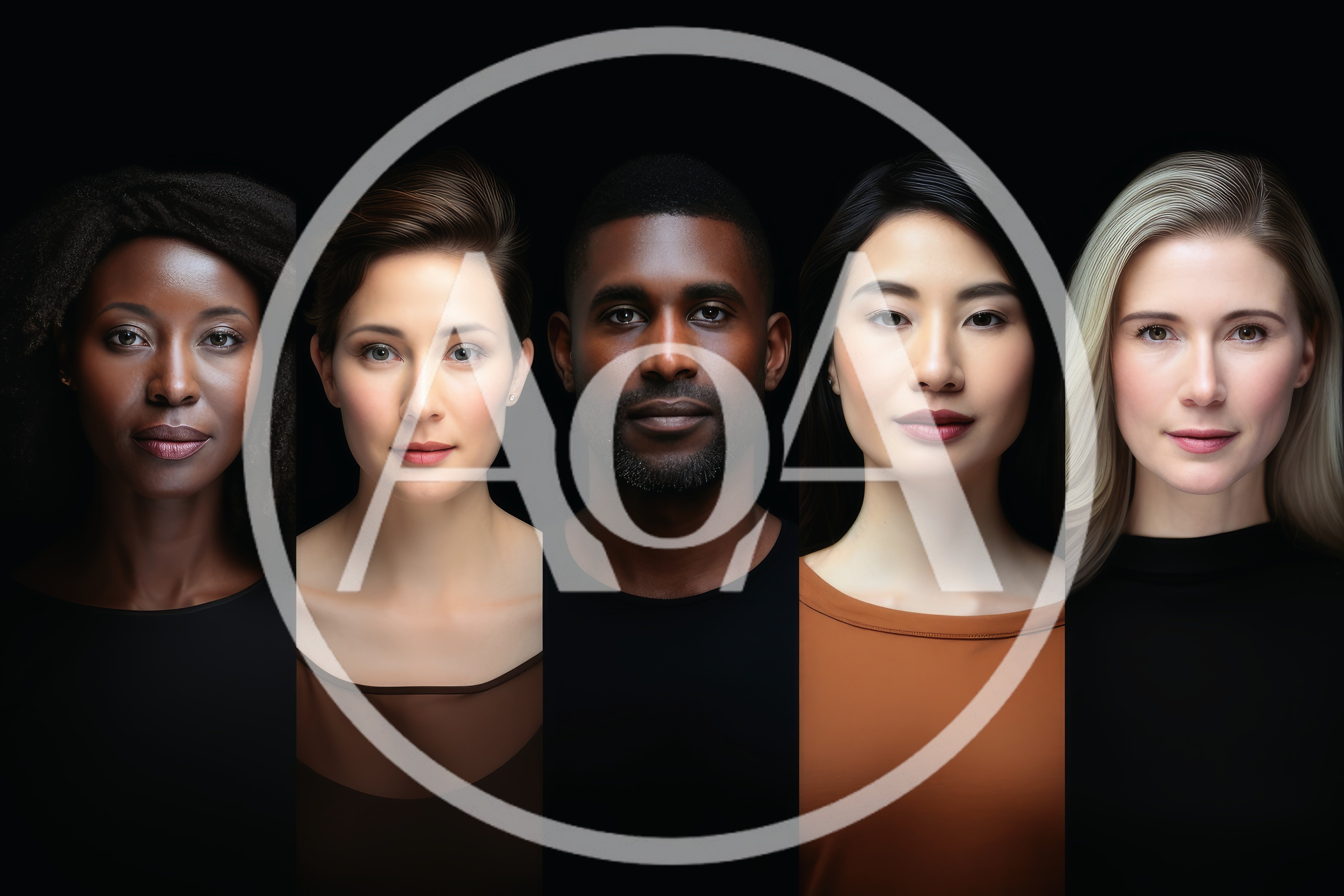 Diverse Group Of People Portraits Against Black Background