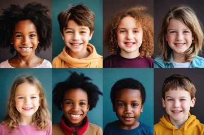 Diverse Group Of Smiling Children Portraits