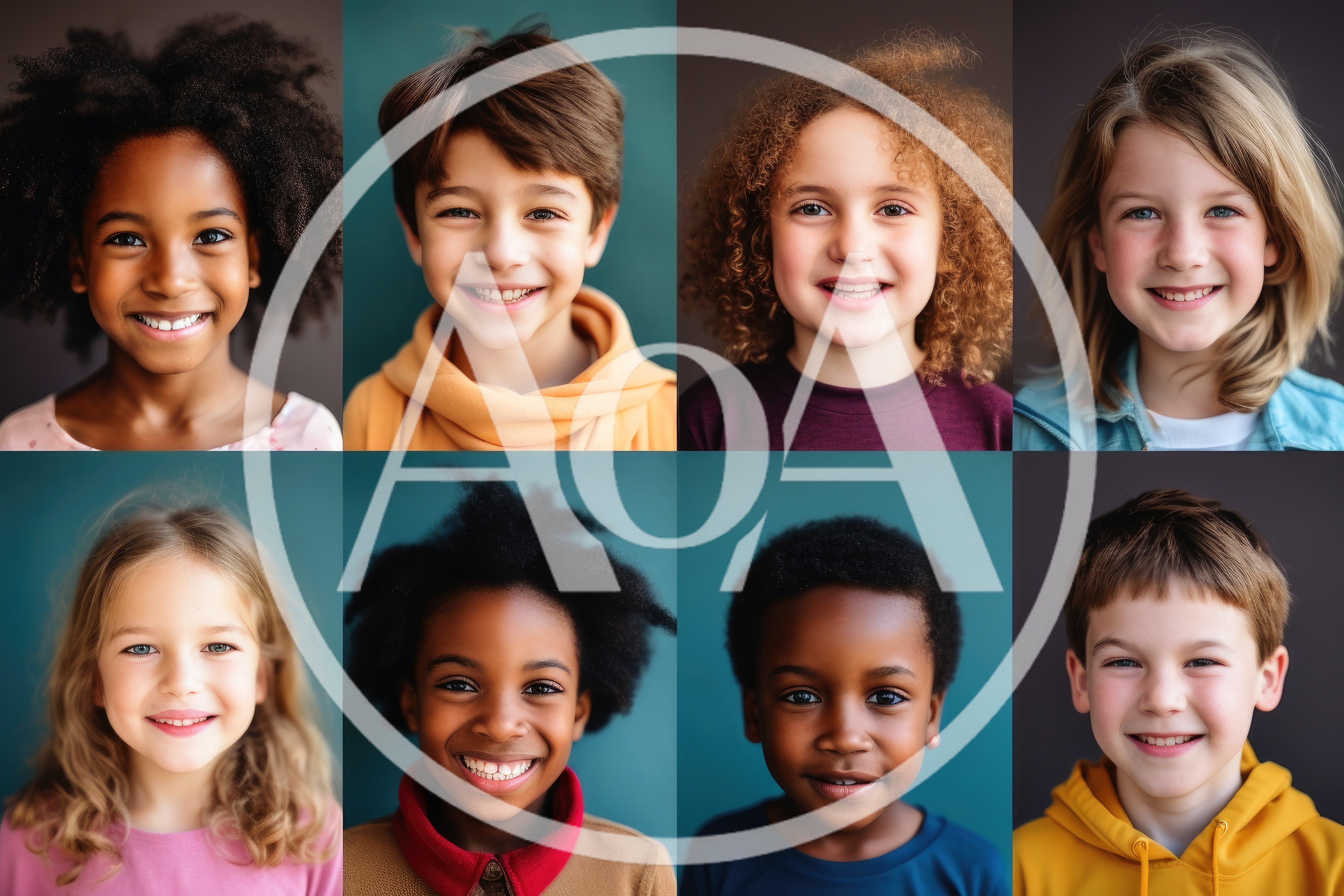 Diverse Group Of Smiling Children Portraits