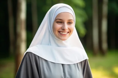 Smiling Young Woman Wearing A White Hijab Outdoors