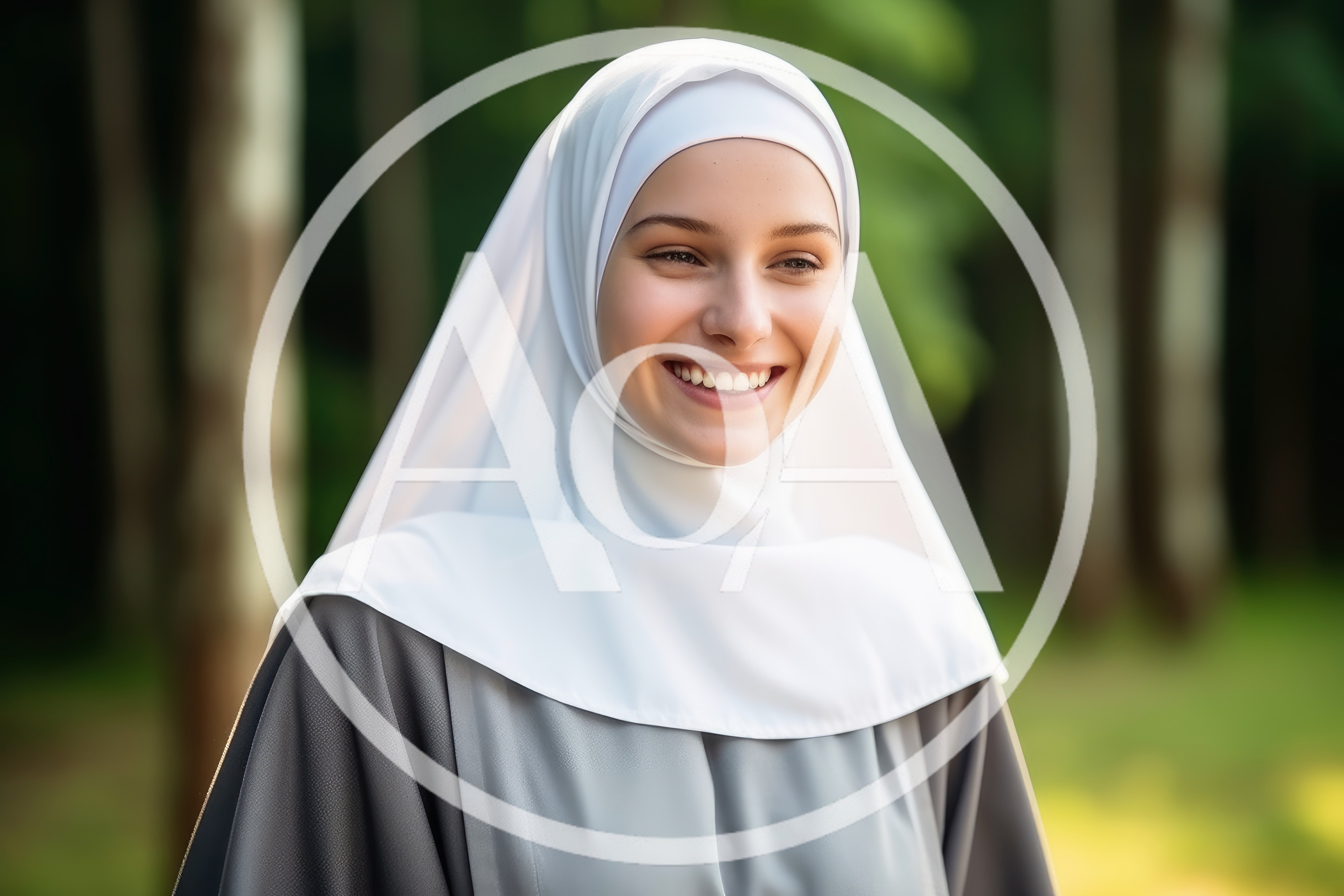 Smiling Young Woman Wearing A White Hijab Outdoors