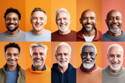 Diverse Group Of Smiling Mature Men Portraits
