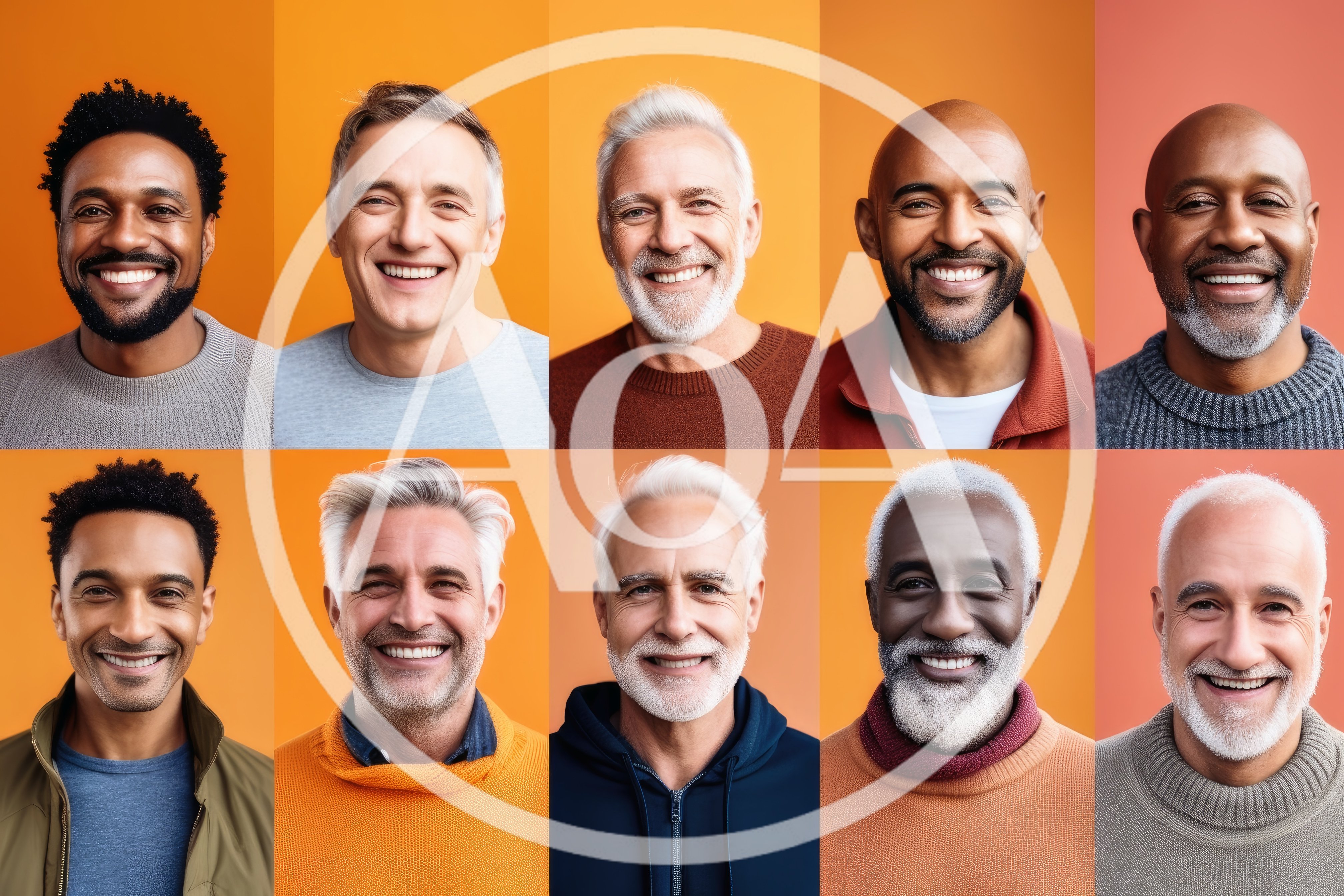 Diverse Group Of Smiling Mature Men Portraits