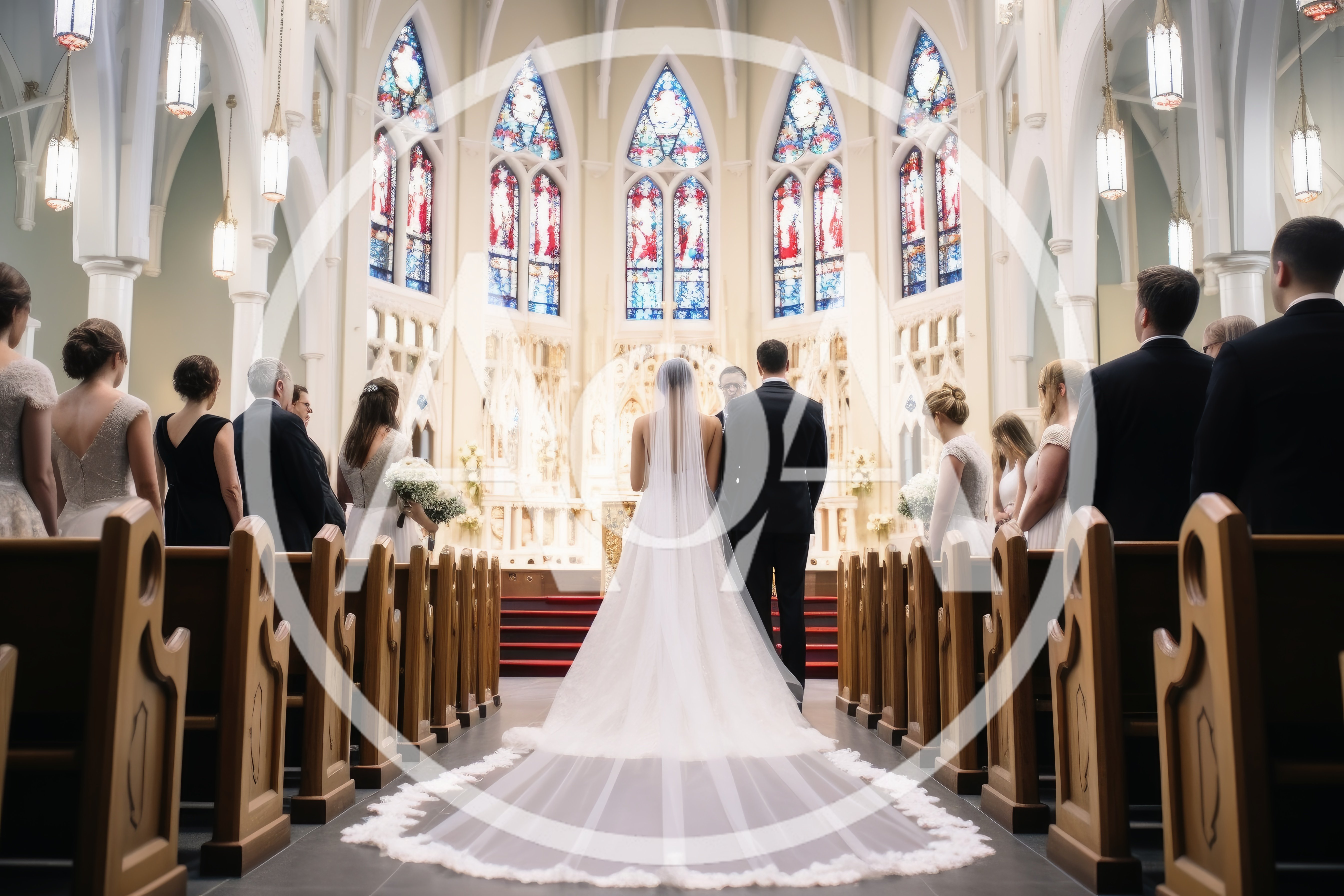 Bride and Groom Standing at Altar During Wedding Ceremony
