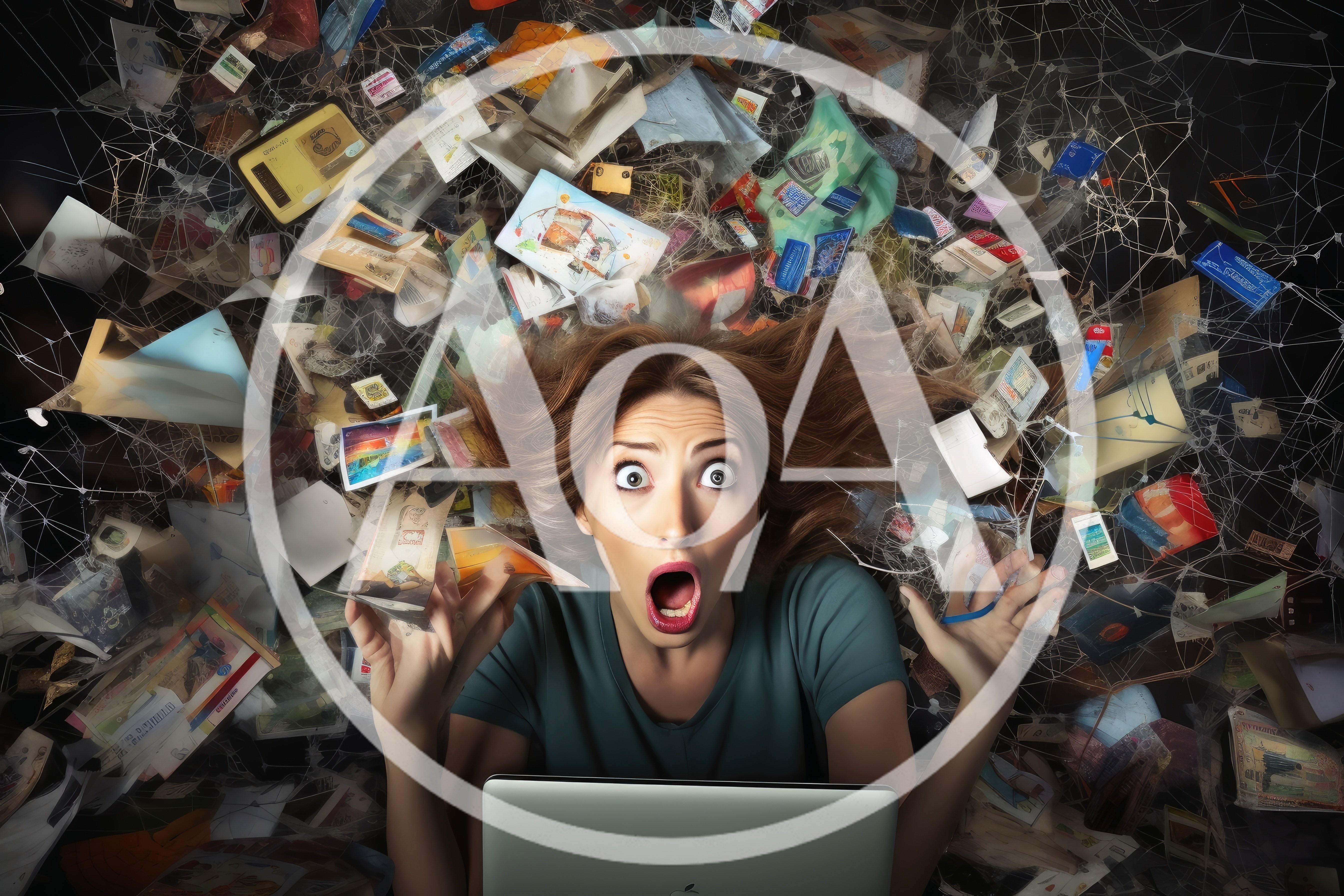Stressed Woman Overwhelmed By Digital Clutter And Information