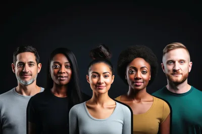 Diverse Group Of Five People Standing Together