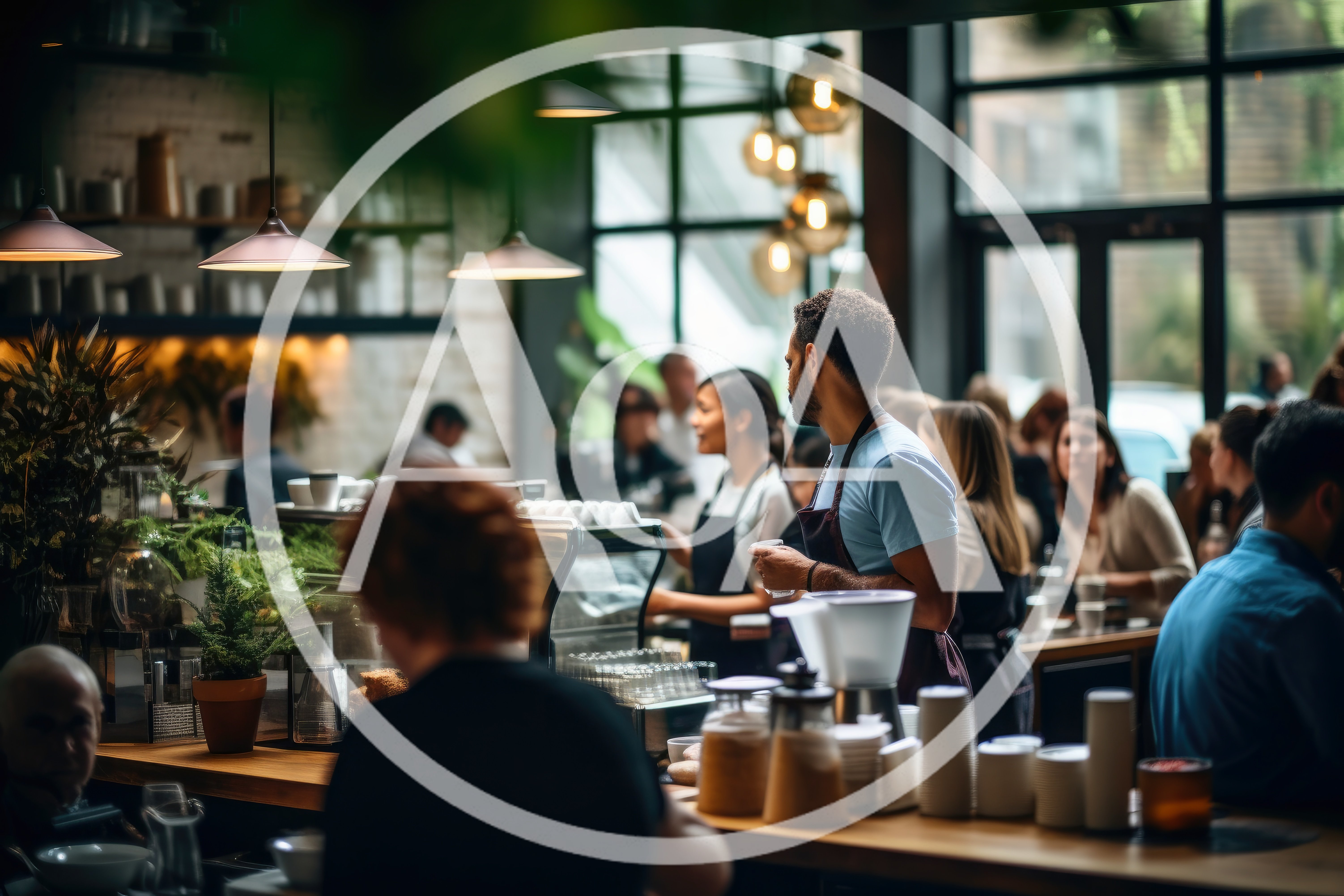 Baristas Working Behind Counter In Busy Coffee Shop