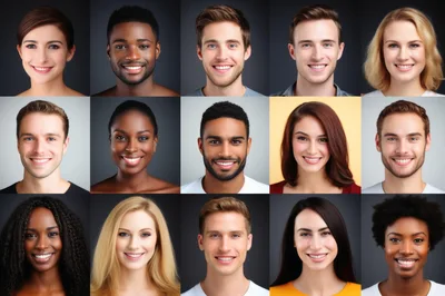 Diverse Group Of Smiling People Portraits