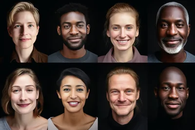 Diverse Group Of People Portraits On Black Background