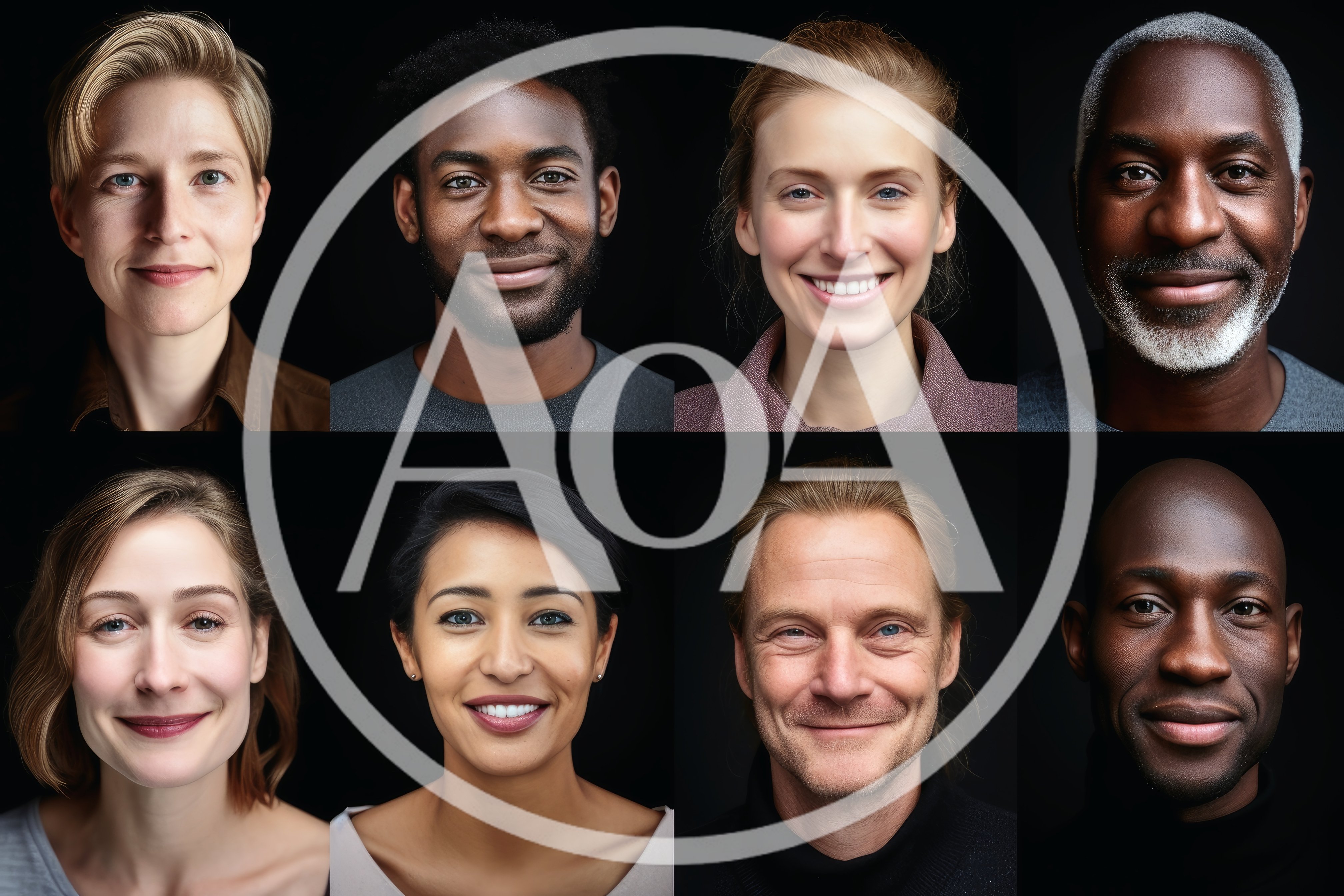 Diverse Group Of People Portraits On Black Background