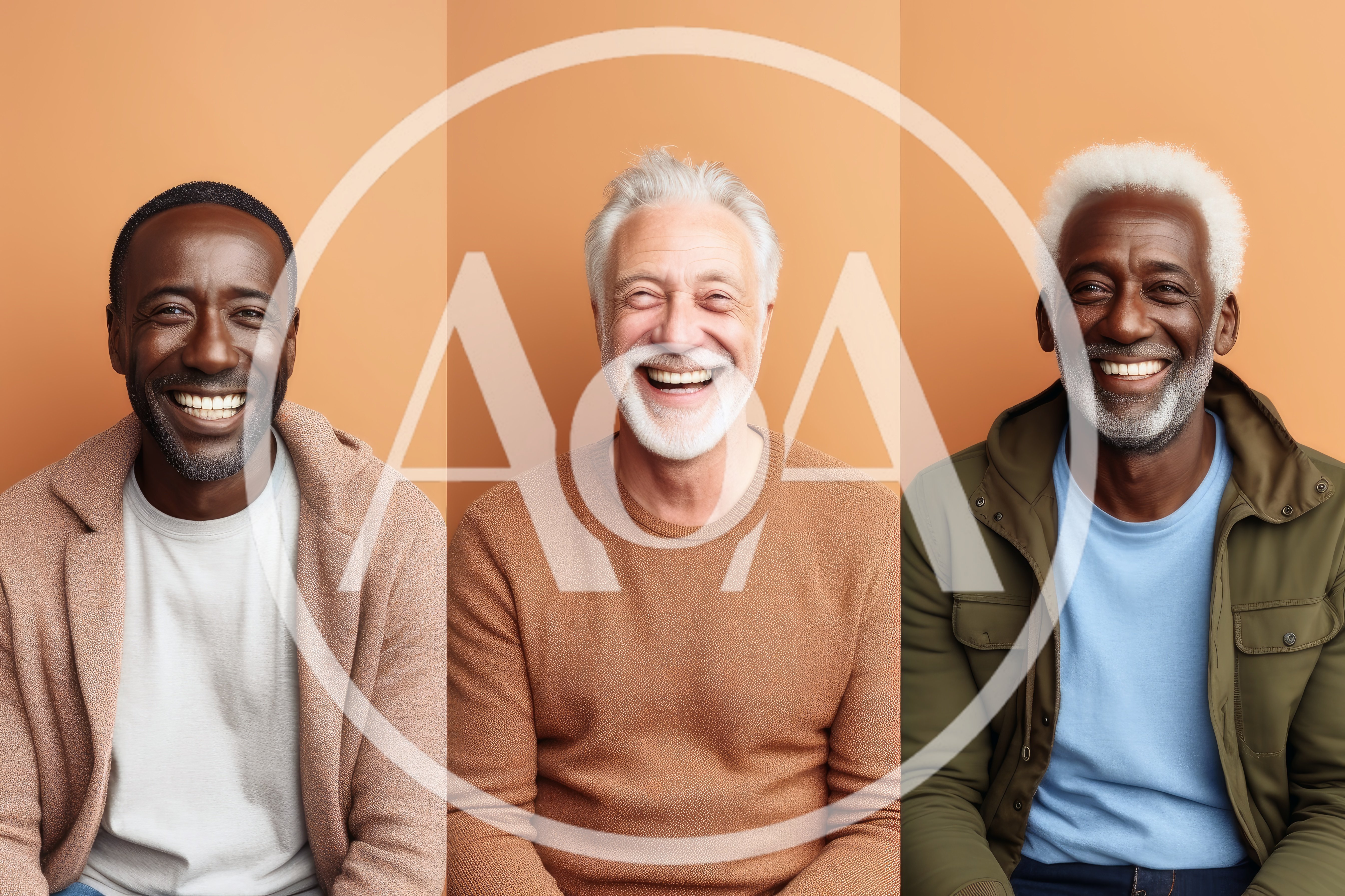 Three Diverse Senior Men Smiling Happily