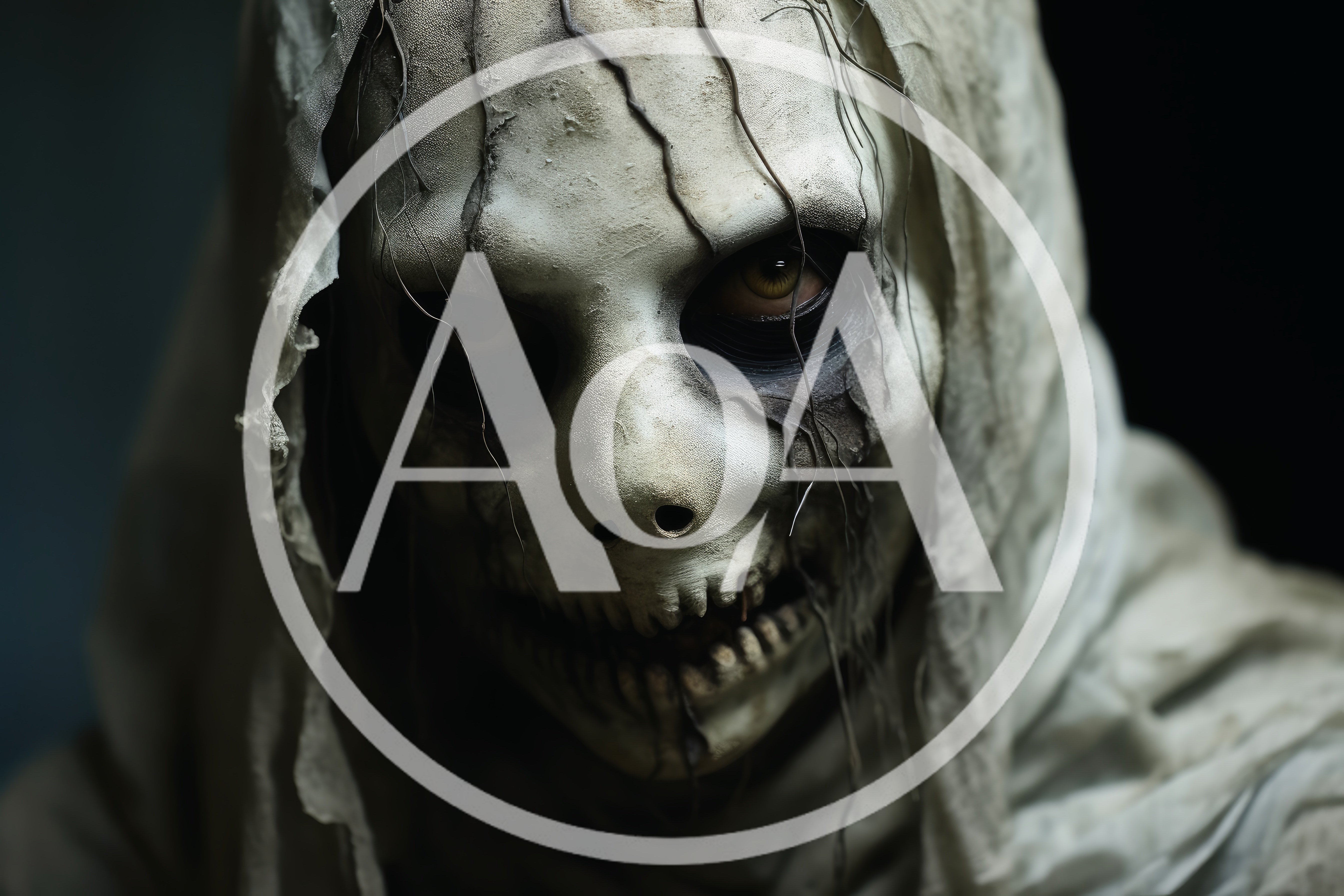 Close Up Portrait Of A Creepy Skeleton Masked Figure