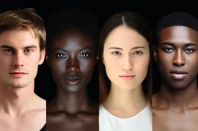 Diverse Portraits Of Four People Against Black Background