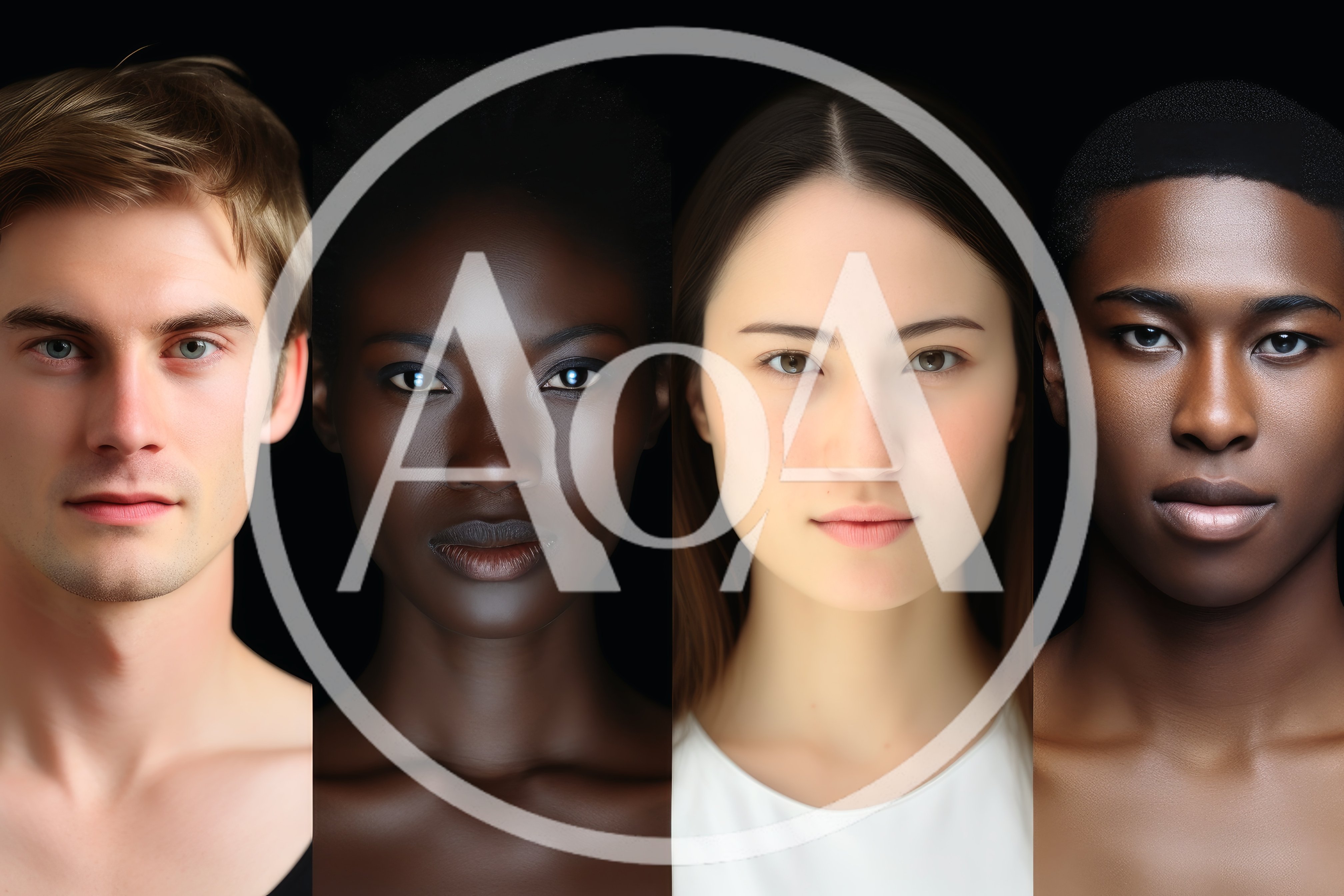 Diverse Portraits Of Four People Against Black Background