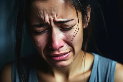 Close Up Portrait Of A Crying Young Woman