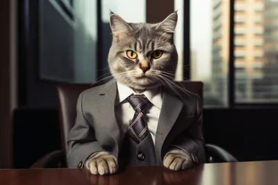 Professional Cat Executive Sitting At Office Desk