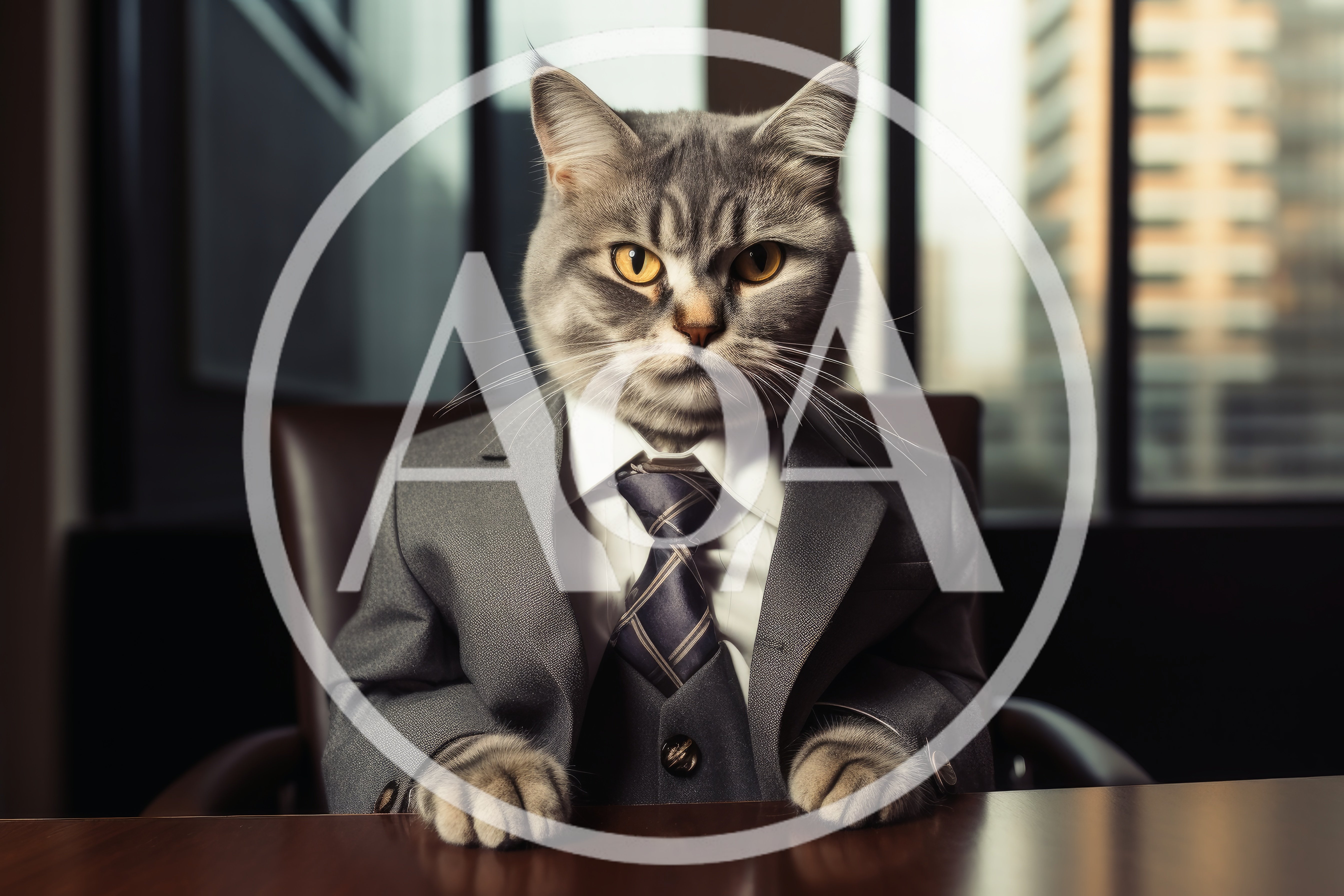 Professional Cat Executive Sitting At Office Desk
