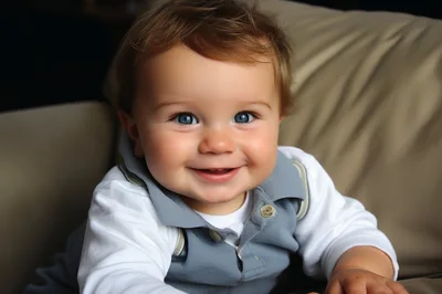 Happy Baby Boy Smiling In A Cozy Living Room