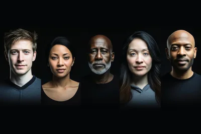 Diverse Group Of People Portraits Against Black Background