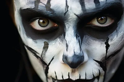 Close Up Portrait Of Person With Creepy Skull Makeup