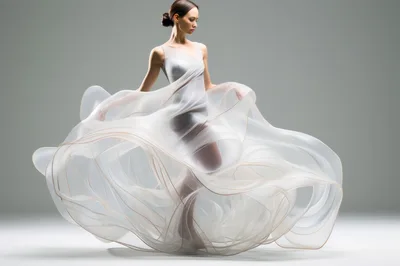 Elegant Ballerina Dancing In Flowing White Dress