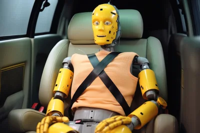 Crash Test Dummy Sitting In Car Seat