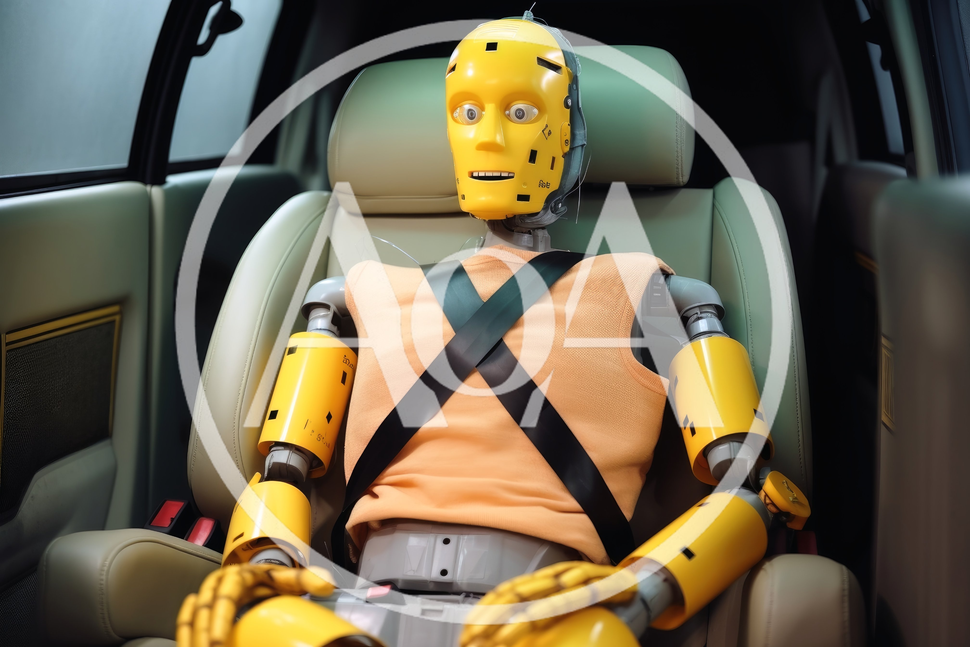 Crash Test Dummy Sitting In Car Seat