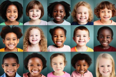 Diverse Group Of Smiling Children Portraits