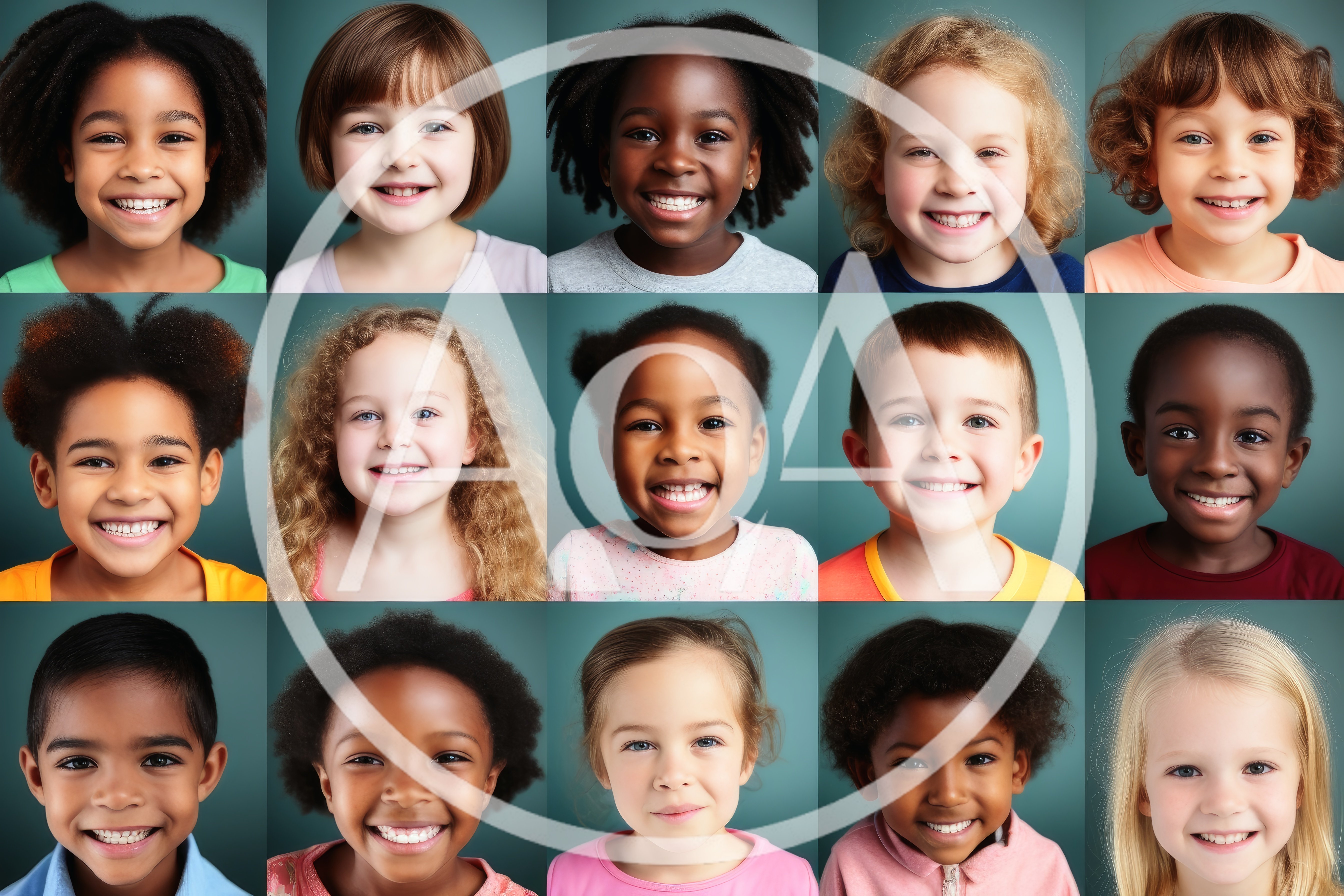 Diverse Group Of Smiling Children Portraits