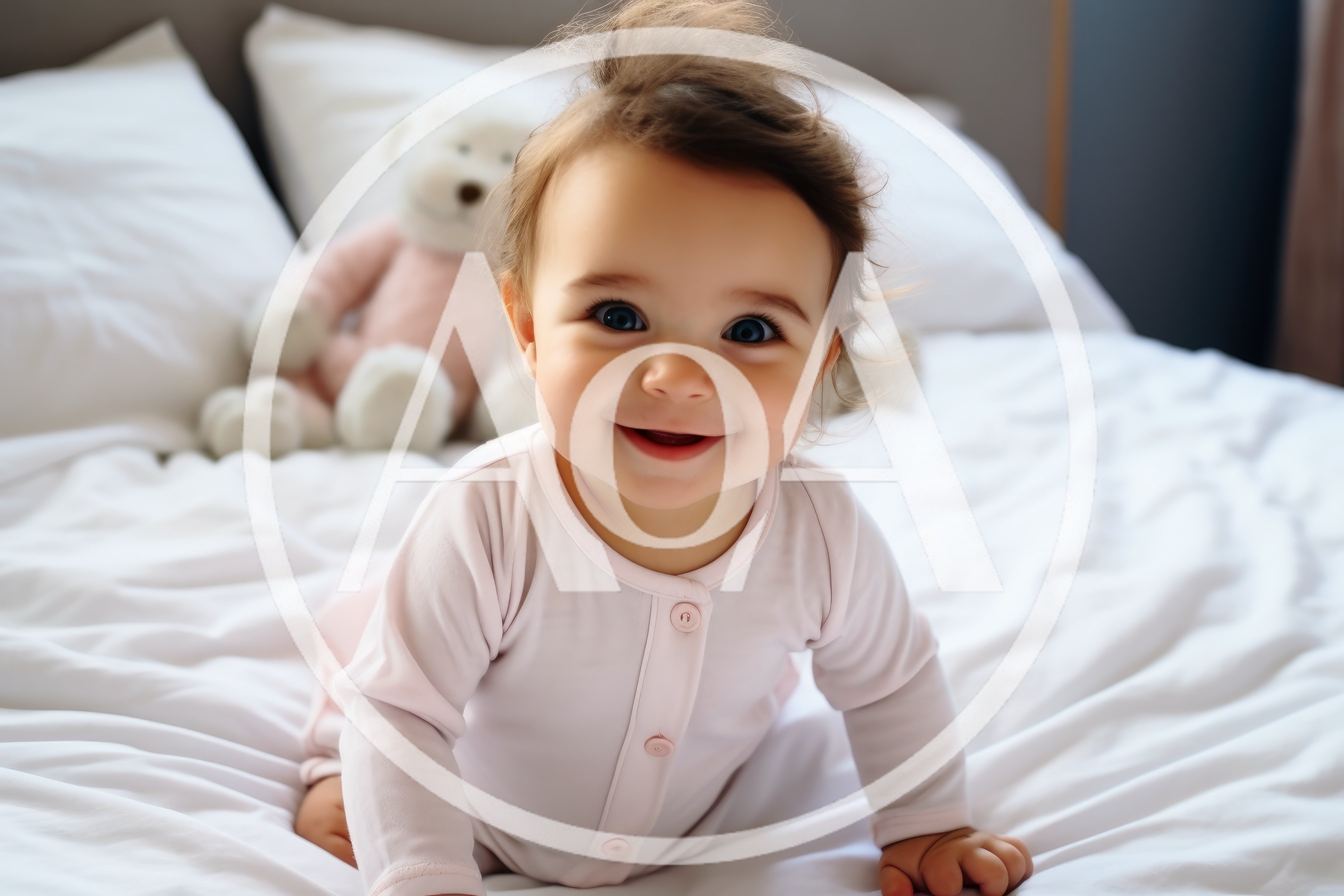 Happy Baby Crawling On A White Bed