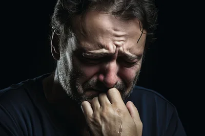 Close Up Of A Crying Man In Distress