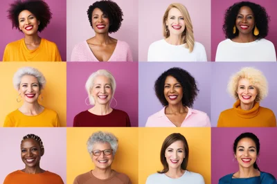 Diverse Women Portraits In A Colorful Grid Collage
