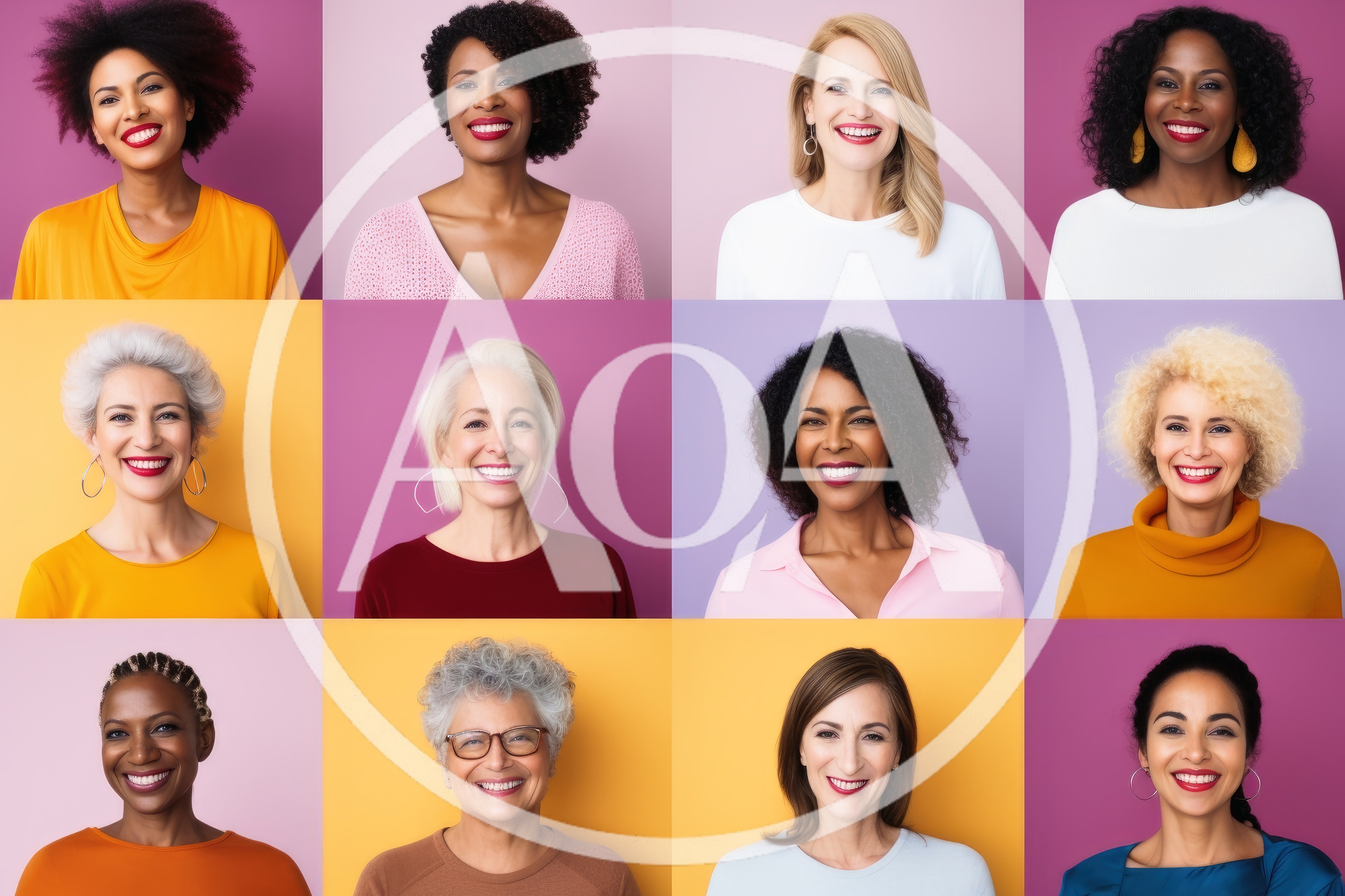 Diverse Women Portraits In A Colorful Grid Collage